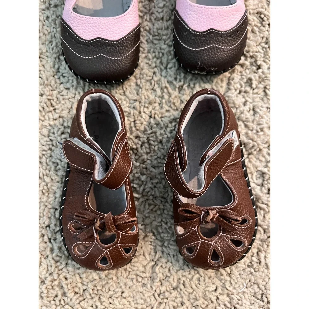 PEDIPED Lot of 2 Baby Girl Shoes Size 6-12m Brown Pink Leather Mary Janes